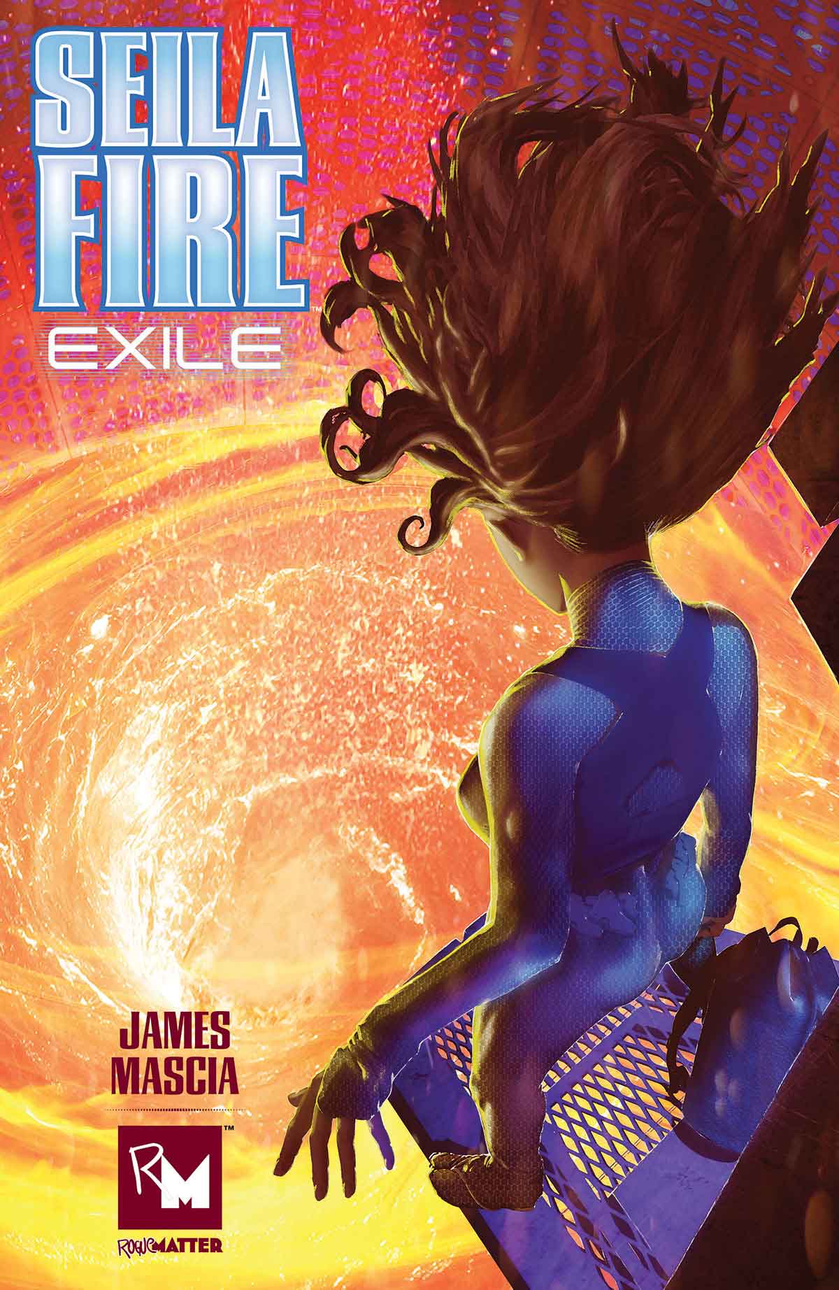 Cover of "Sella Fire Exile" book: A fiery phoenix rising from ashes, symbolizing rebirth and transformation