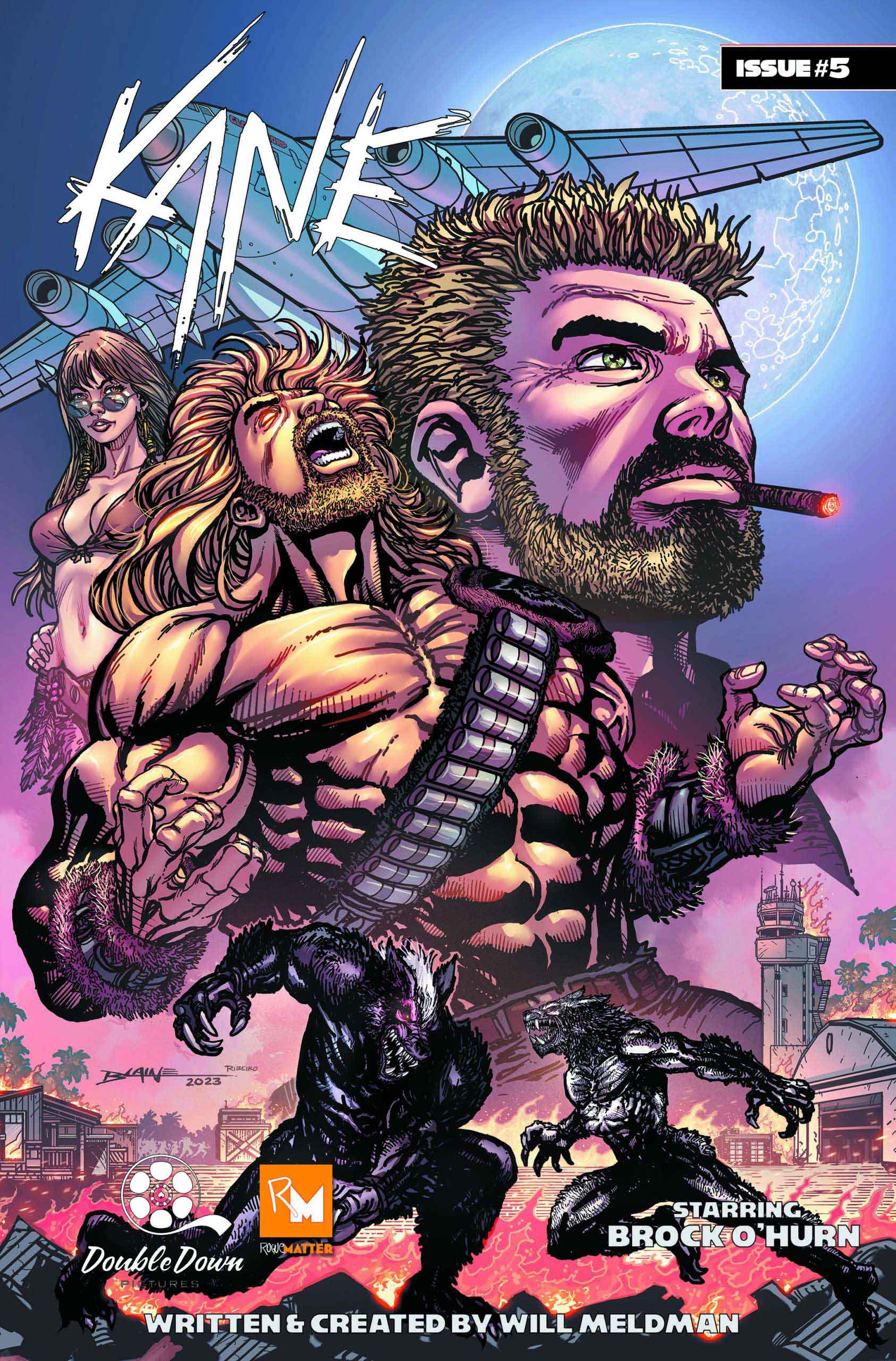 Comic book cover featuring two men and a woman in action poses, set against a dynamic cityscape backdrop by WILL MELDMAN.